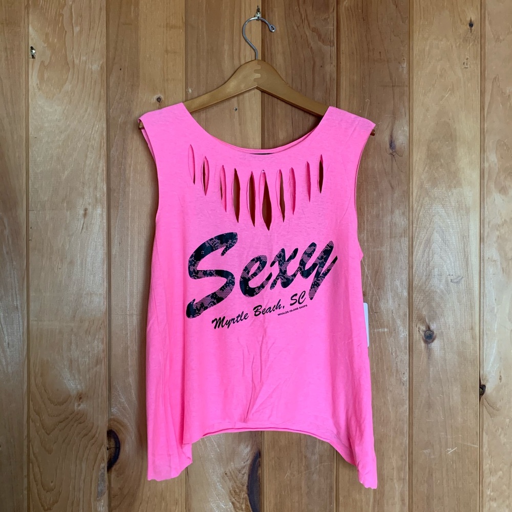 Hot pink myrtle beach ripped tank top